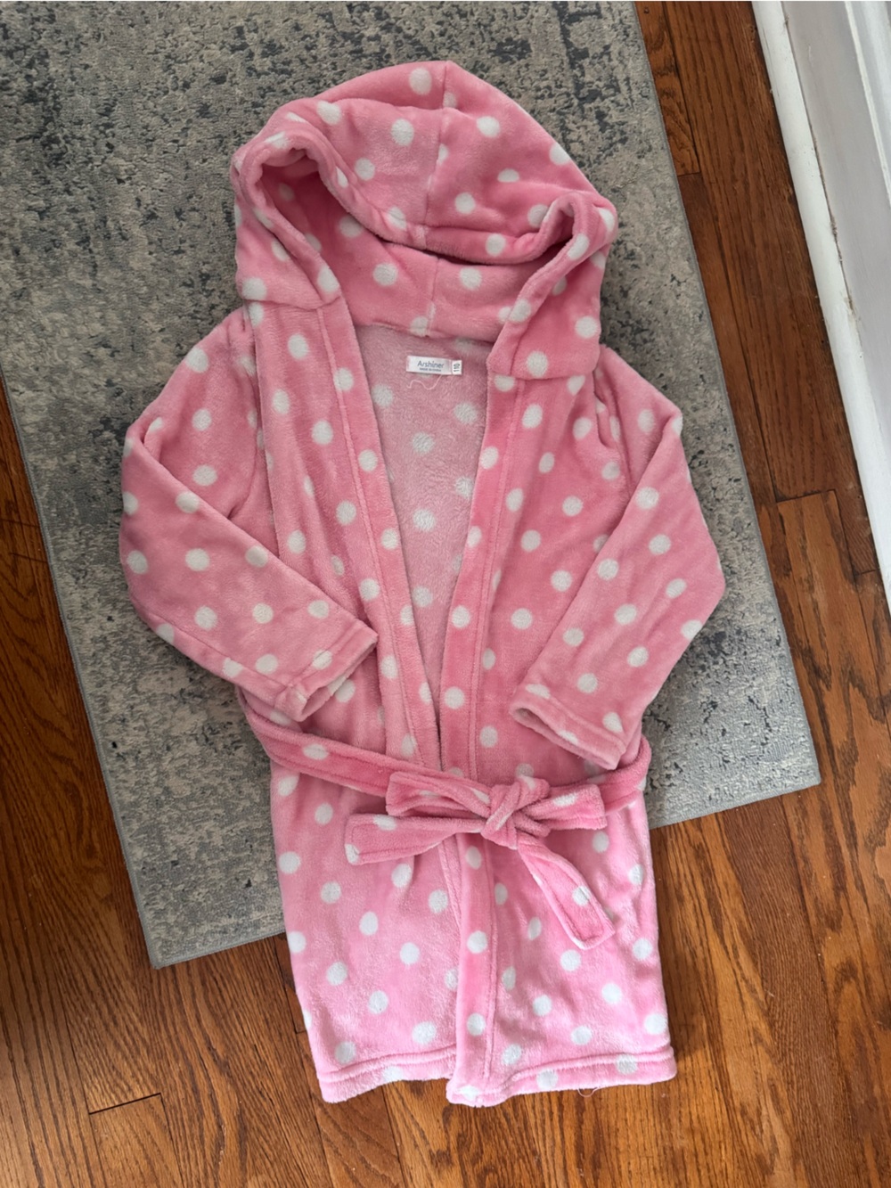Children's Hooded Pink Polka Dot Bathrobe with Belt